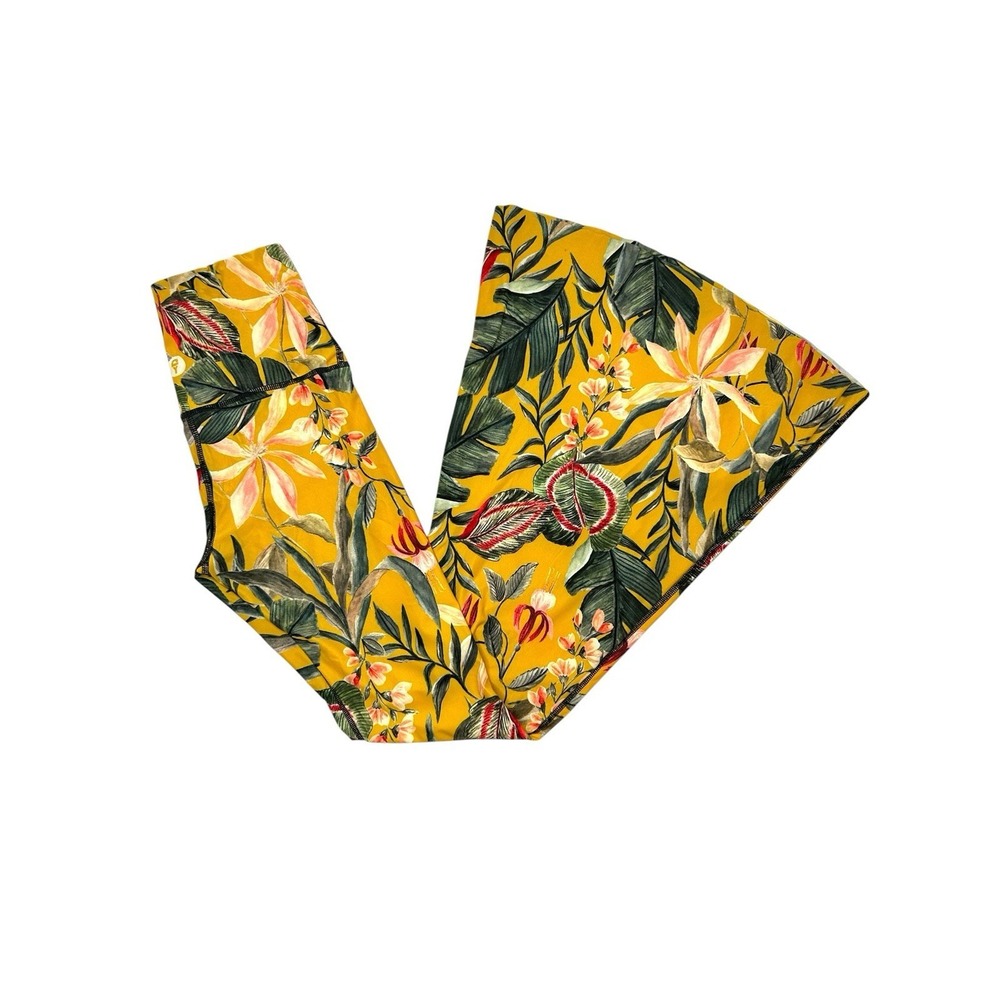 YOGA DEMOCRACY Curry Up Floral Sustainable Printed Bell Bottom Flare Leggings XS
